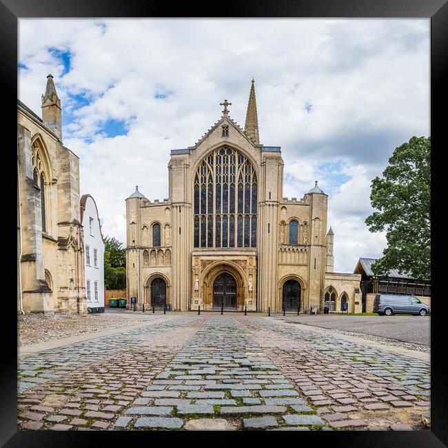 Cobbled lines lead to Norwich Cathedral Framed Print by Jason Wells