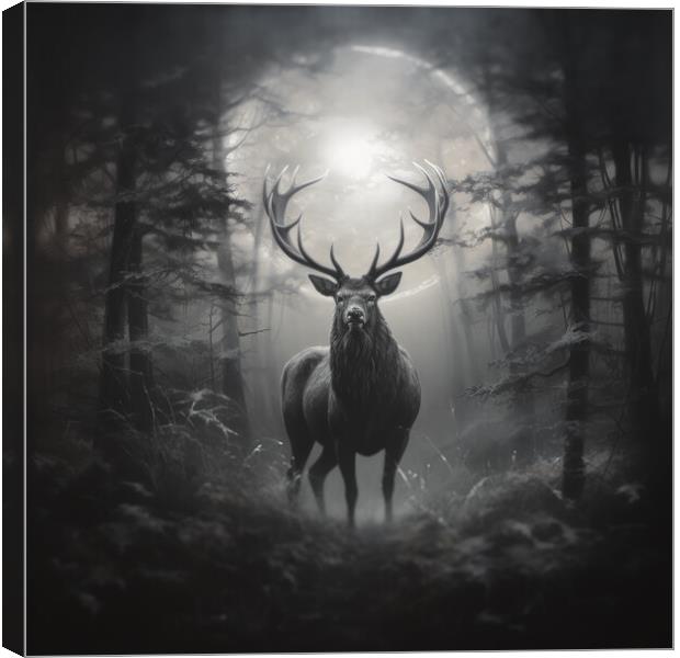 Red Stag At Night Canvas Print by Fraser Hetherington
