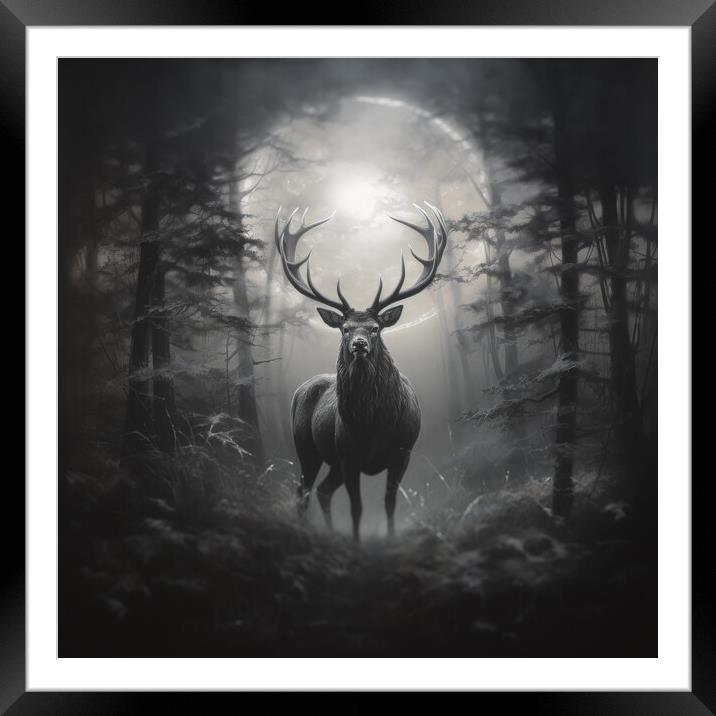 Red Stag At Night Framed Mounted Print by Fraser Hetherington