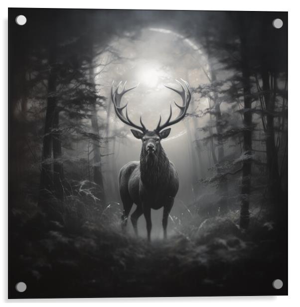 Red Stag At Night Acrylic by Fraser Hetherington