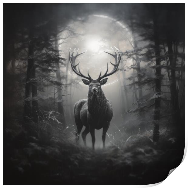 Red Stag At Night Print by Fraser Hetherington