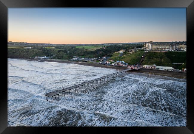 Saltburn Pier Kissed By The Waves Framed Print by Apollo Aerial Photography