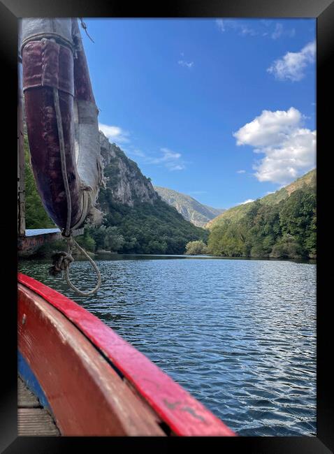 Boat ride on Lake Matka, North Macedonia Framed Print by Lensw0rld 