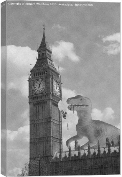 Dinosaur attacks UK Canvas Print by Richard Wareham