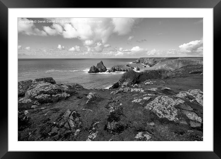 The Rocky Headland Around Kynance Cove (mono) Framed Mounted Print by Derek Daniel