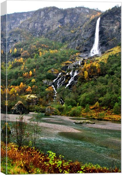 Flamsdalen Valley Flam Norway Scandinavia Canvas Print by Andy Evans Photos