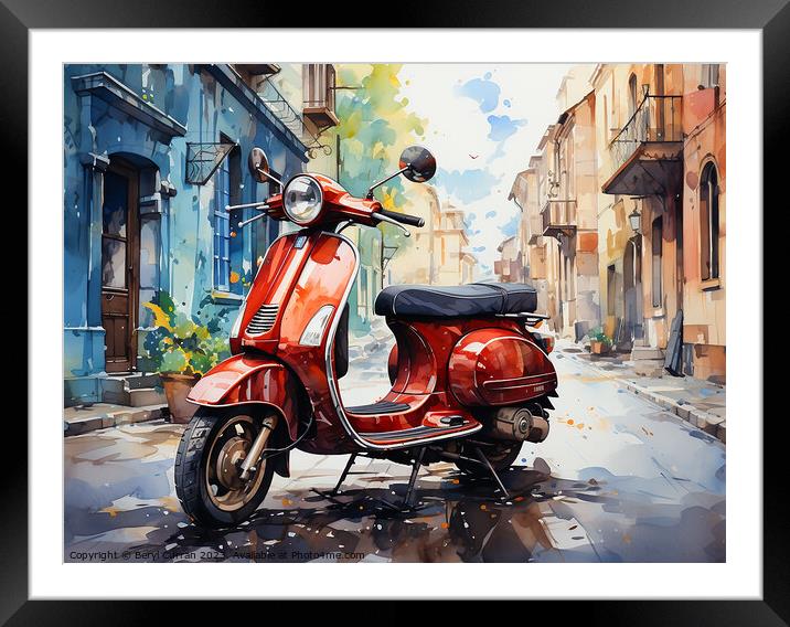 Red  Scooter Framed Mounted Print by Beryl Curran