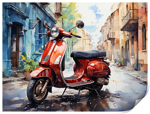 Red  Scooter Print by Beryl Curran