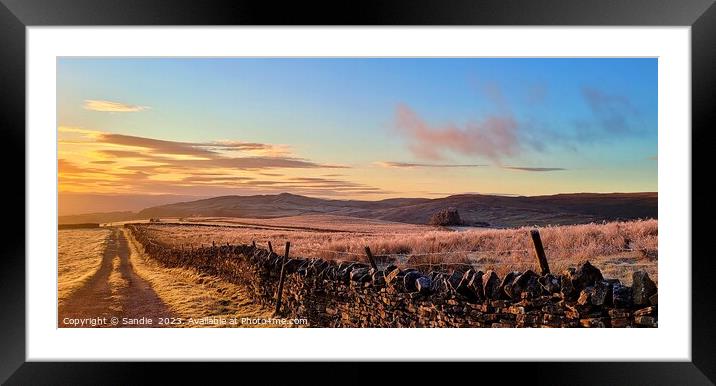 Winter Sunset Over Upper Teesdale, County Durham Framed Mounted Print by Sandie 