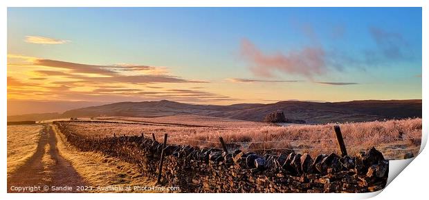 Winter Sunset Over Upper Teesdale, County Durham Print by Sandie 