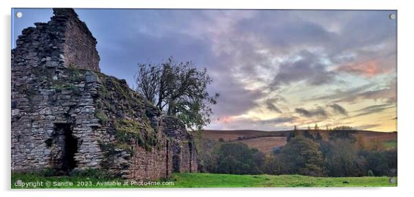 Sunsets over Pendragon Castle, Kirkby Stephen Cumb Acrylic by Sandie 