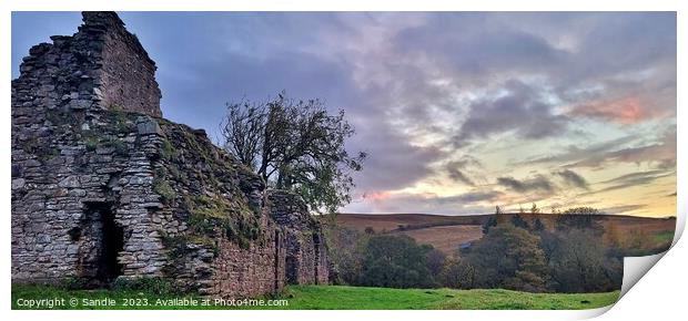 Sunsets over Pendragon Castle, Kirkby Stephen Cumb Print by Sandie 
