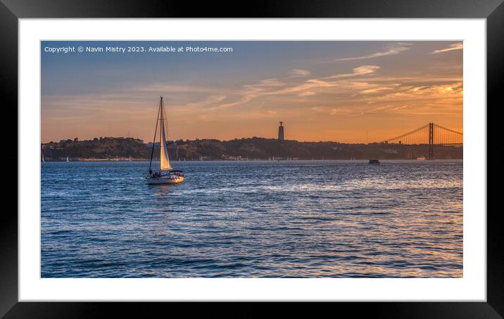 A sailing yacht on the River Tagus Lisbon, Portugal Framed Mounted Print by Navin Mistry