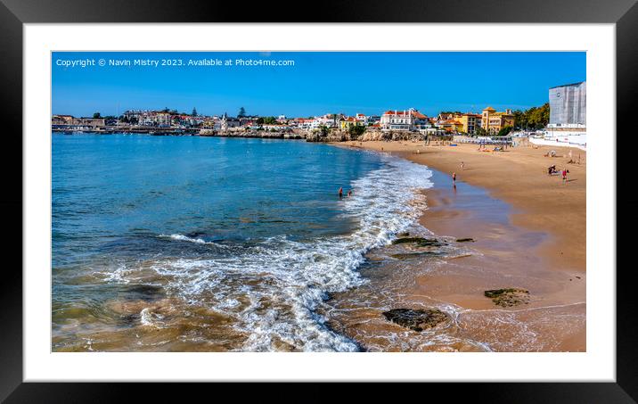 A view of Cascais beach, near Lisbon, Portugal Framed Mounted Print by Navin Mistry