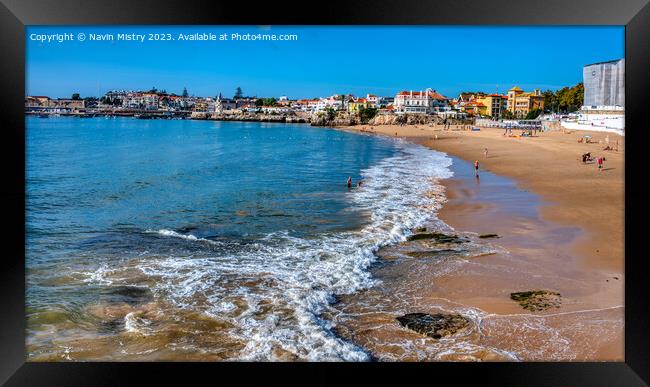 A view of Cascais beach, near Lisbon, Portugal Framed Print by Navin Mistry