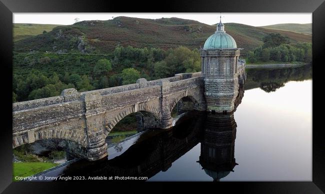 Craig Goch Dam relection in cool water   Framed Print by Jonny Angle