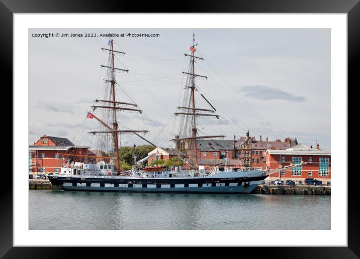 Tall Ship berthed on the River Blyth Framed Mounted Print by Jim Jones