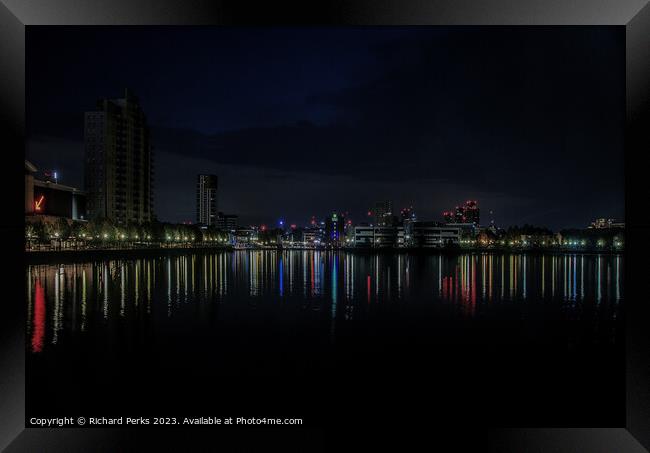 Manchester Skyline at Night Framed Print by Richard Perks