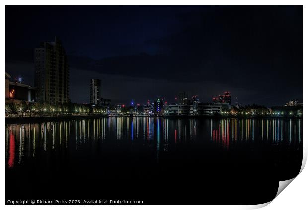 Manchester Skyline at Night Print by Richard Perks