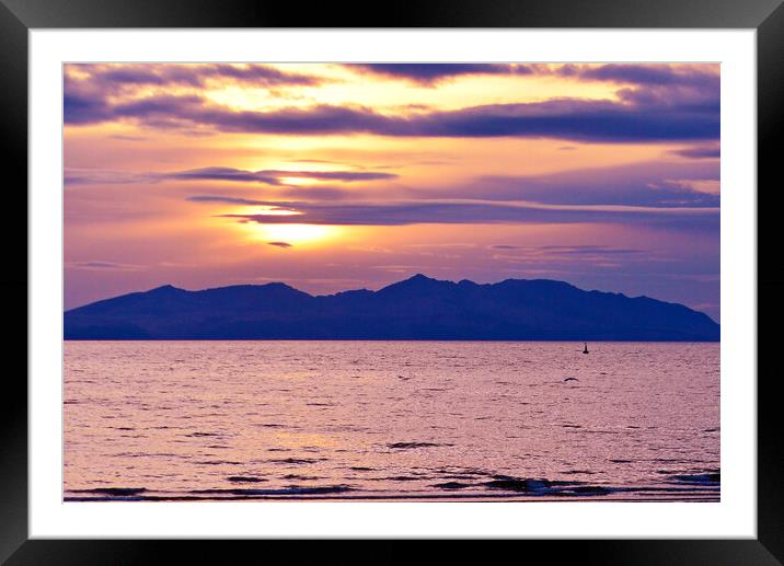 Isle of Arran mountains silhouetted by sunset Framed Mounted Print by Allan Durward Photography