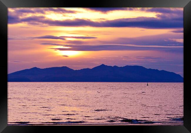 Isle of Arran mountains silhouetted by sunset Framed Print by Allan Durward Photography