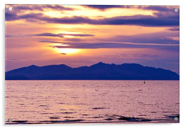 Isle of Arran mountains silhouetted by sunset Acrylic by Allan Durward Photography