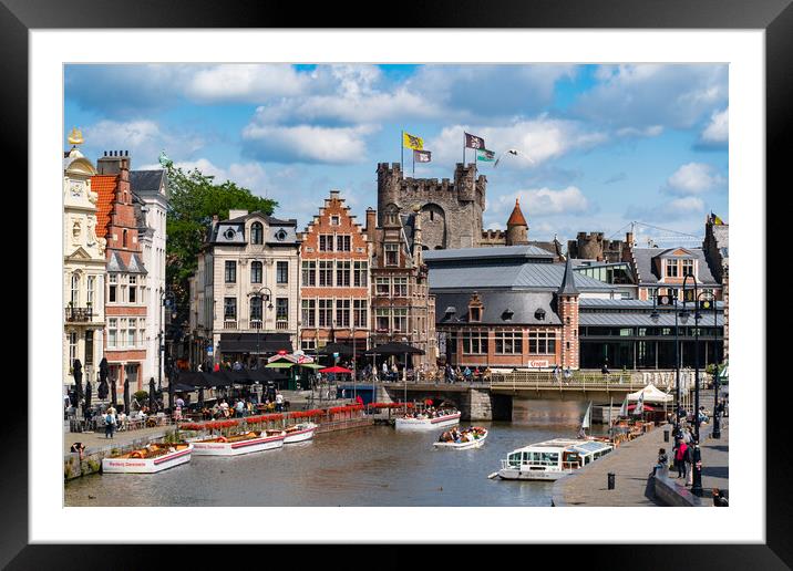 Boat cruise on river Leie in Ghent, Belgium Framed Mounted Print by Chun Ju Wu