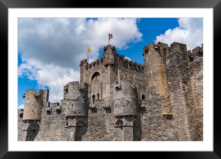 Gravensteen, a medieval castle at Ghent, Belgium Framed Mounted Print by Chun Ju Wu