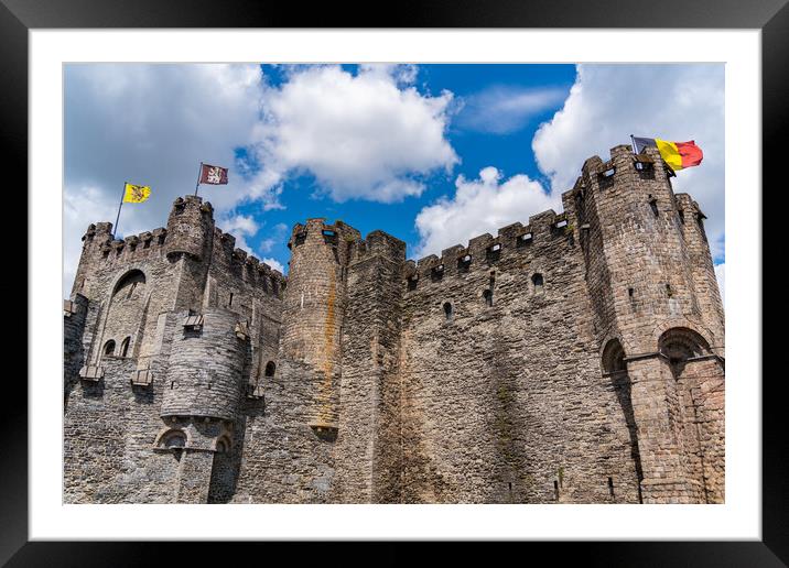 Gravensteen, a medieval castle at Ghent, Belgium Framed Mounted Print by Chun Ju Wu
