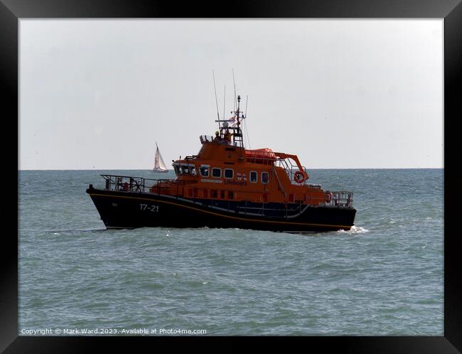 Newhaven Lifeboat on Patrol. Framed Print by Mark Ward