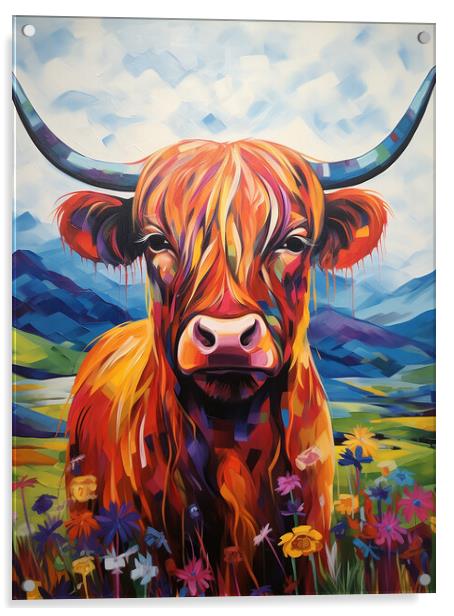 Highland Cow Portrait Acrylic by Steve Smith