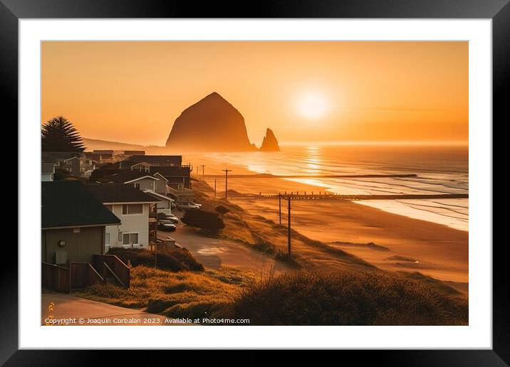 Idyllic image of the sunset in the Cannon beach ar Framed Mounted Print by Joaquin Corbalan