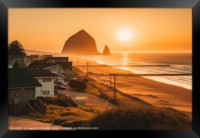 Idyllic image of the sunset in the Cannon beach ar Framed Print by Joaquin Corbalan
