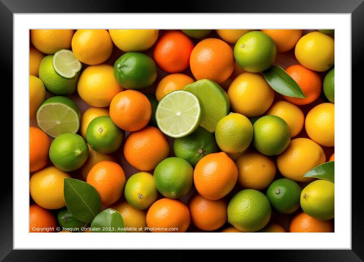 Fruit background, limes and oranges, healthy and d Framed Mounted Print by Joaquin Corbalan