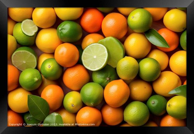 Fruit background, limes and oranges, healthy and d Framed Print by Joaquin Corbalan