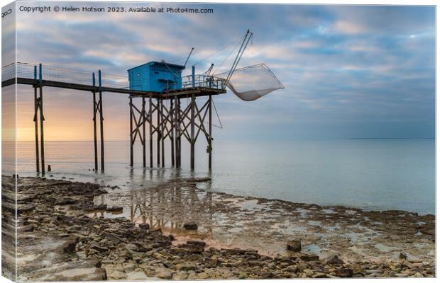 Fishing carrelets at Marsilly  Canvas Print by Helen Hotson