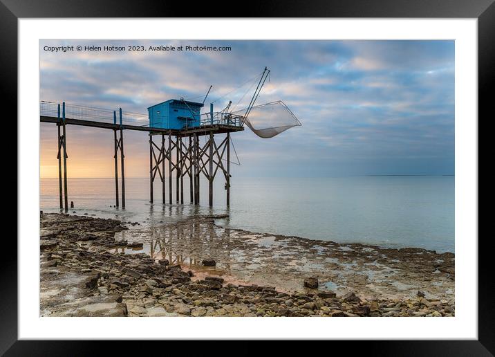 Fishing carrelets at Marsilly  Framed Mounted Print by Helen Hotson