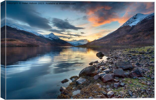 Sunset from the shores of Loch Leven  Canvas Print by Helen Hotson