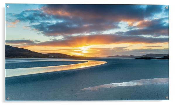 Sunset over the huge sandy beach at Luskentyre Acrylic by Helen Hotson