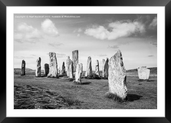 Callanish Stone Circle Isle of Lewis Black White Framed Mounted Print by Pearl Bucknall