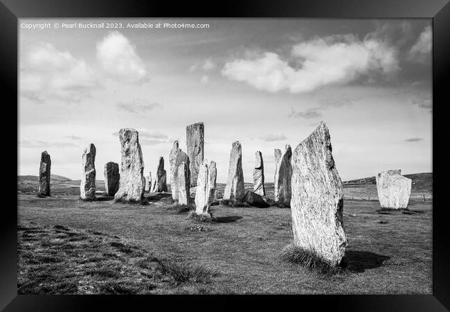 Callanish Stone Circle Isle of Lewis Black White Framed Print by Pearl Bucknall