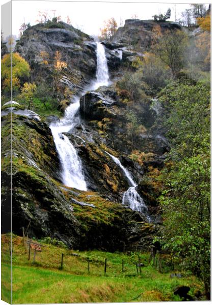 Waterfall Flamsdalen Valley Flam Norway Scandinavia Canvas Print by Andy Evans Photos