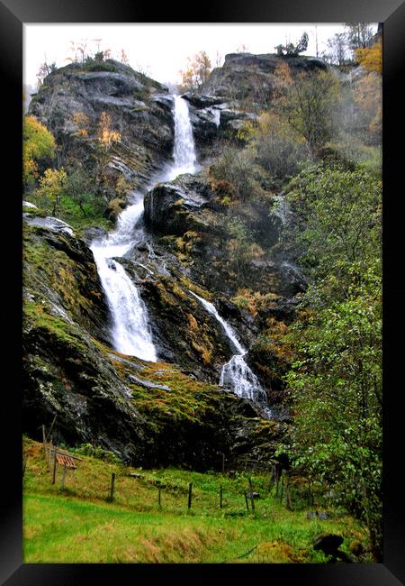 Waterfall Flamsdalen Valley Flam Norway Scandinavia Framed Print by Andy Evans Photos