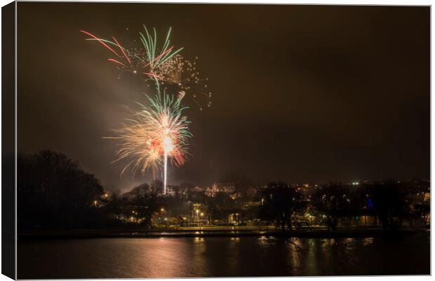 Helston Boating Lake,Fireworks Canvas Print by kathy white