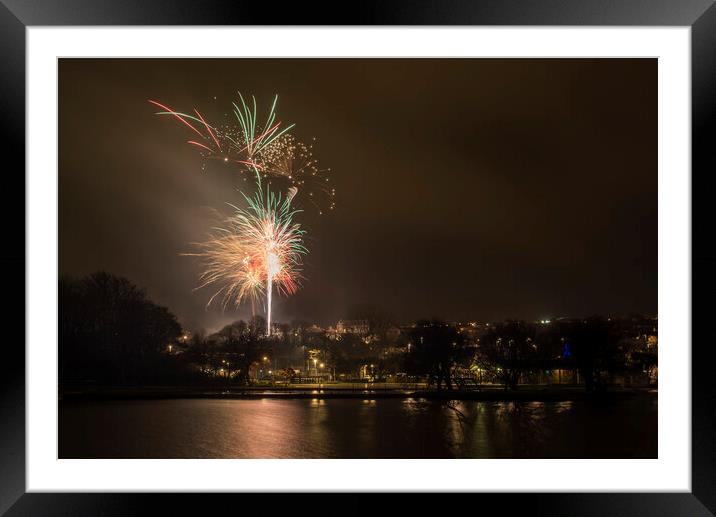 Helston Boating Lake,Fireworks Framed Mounted Print by kathy white