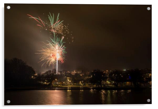 Helston Boating Lake,Fireworks Acrylic by kathy white