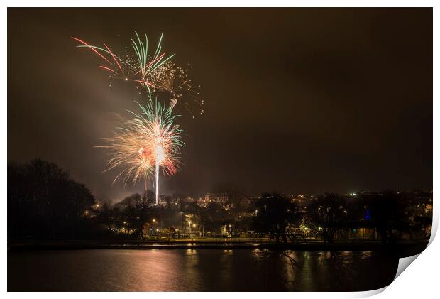 Helston Boating Lake,Fireworks Print by kathy white