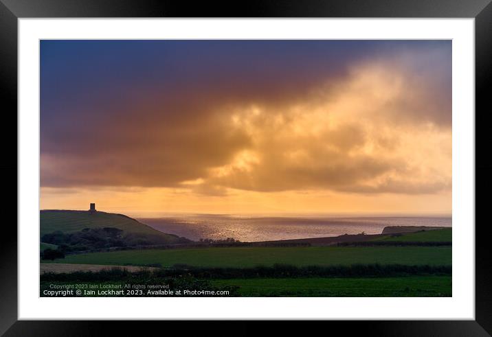 Sunset over Kimmeridge Bay looking out to Portland Framed Mounted Print by Iain Lockhart