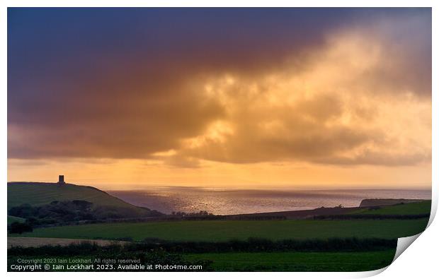 Sunset over Kimmeridge Bay looking out to Portland Print by Iain Lockhart