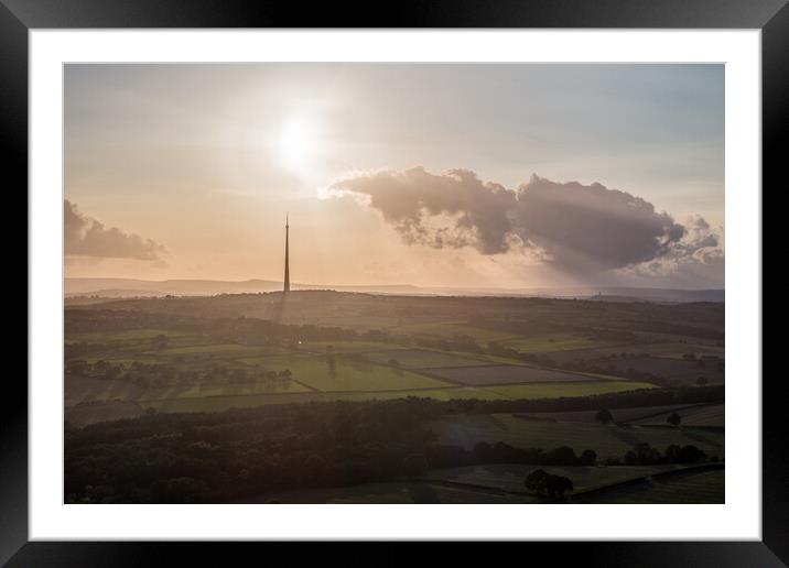 An Emley Sunset Framed Mounted Print by Apollo Aerial Photography